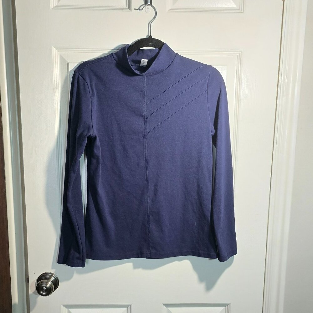 Women's mock neck, long sleeve, navy, top XL